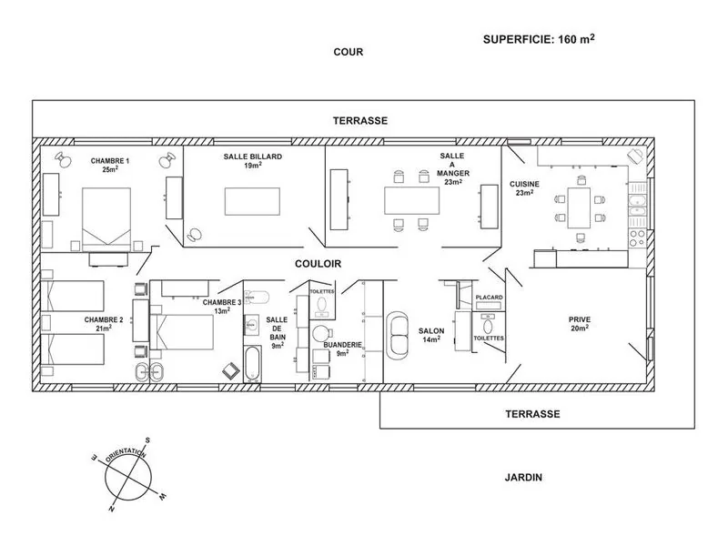 Plan de la maison de plain-pied du gîte La Maladrerie à Chablis