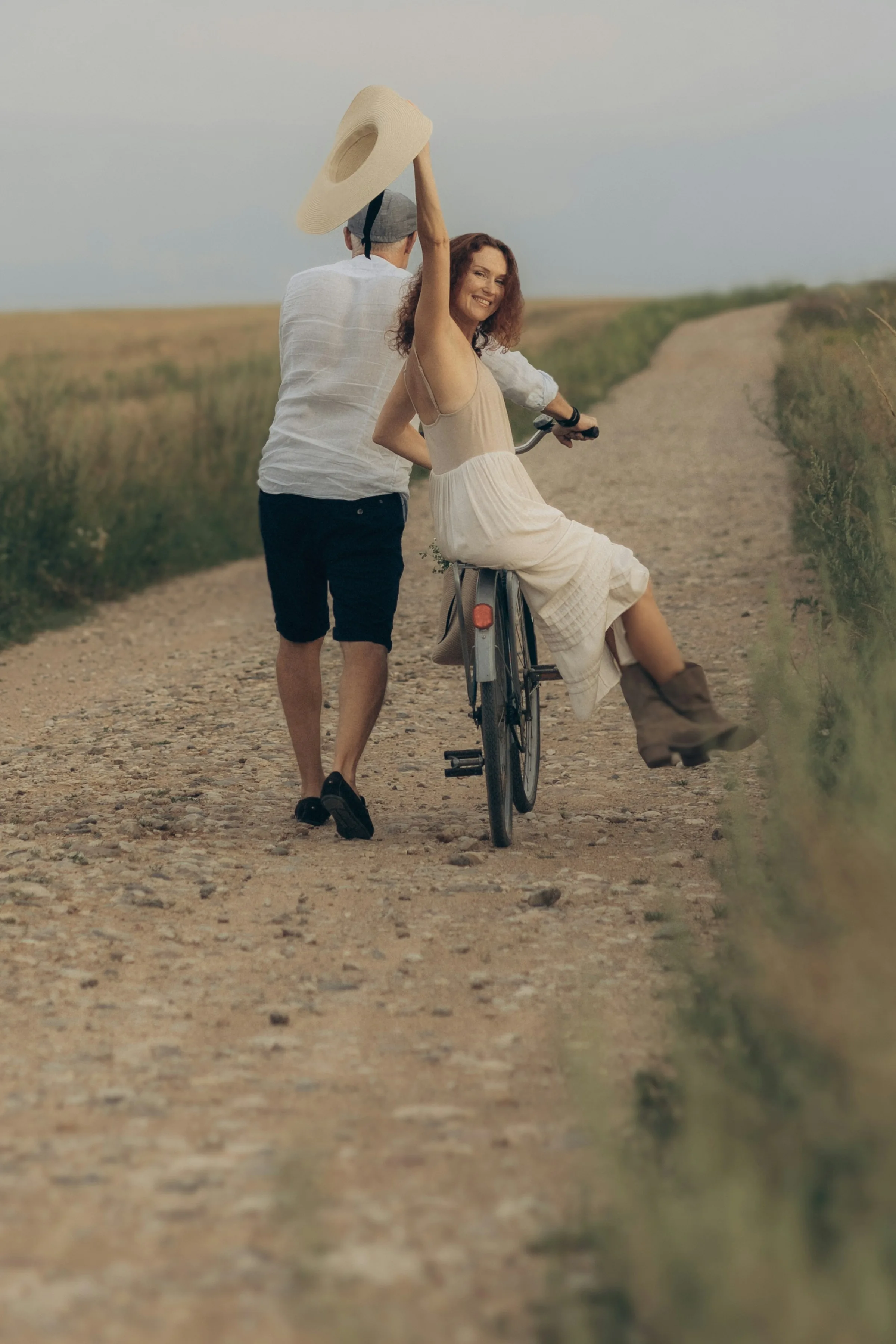 Cyclists on a country lane near Chablis, free bicycles at the house